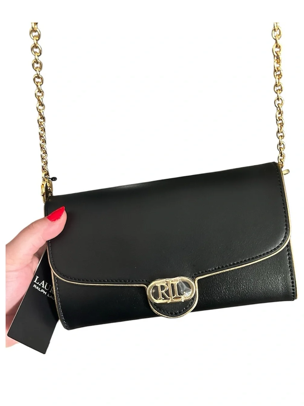 Lauren Ralph Lauren Leather Adair Crossbody Gold Trim